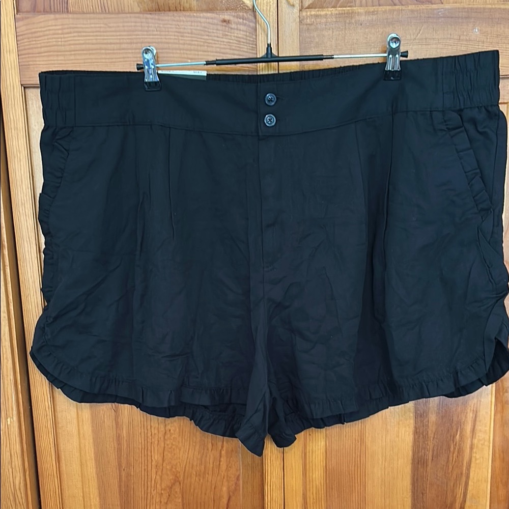 Who What Wear Black Cotton High‑Waist Ruffle Shorts Plus 24W NWT